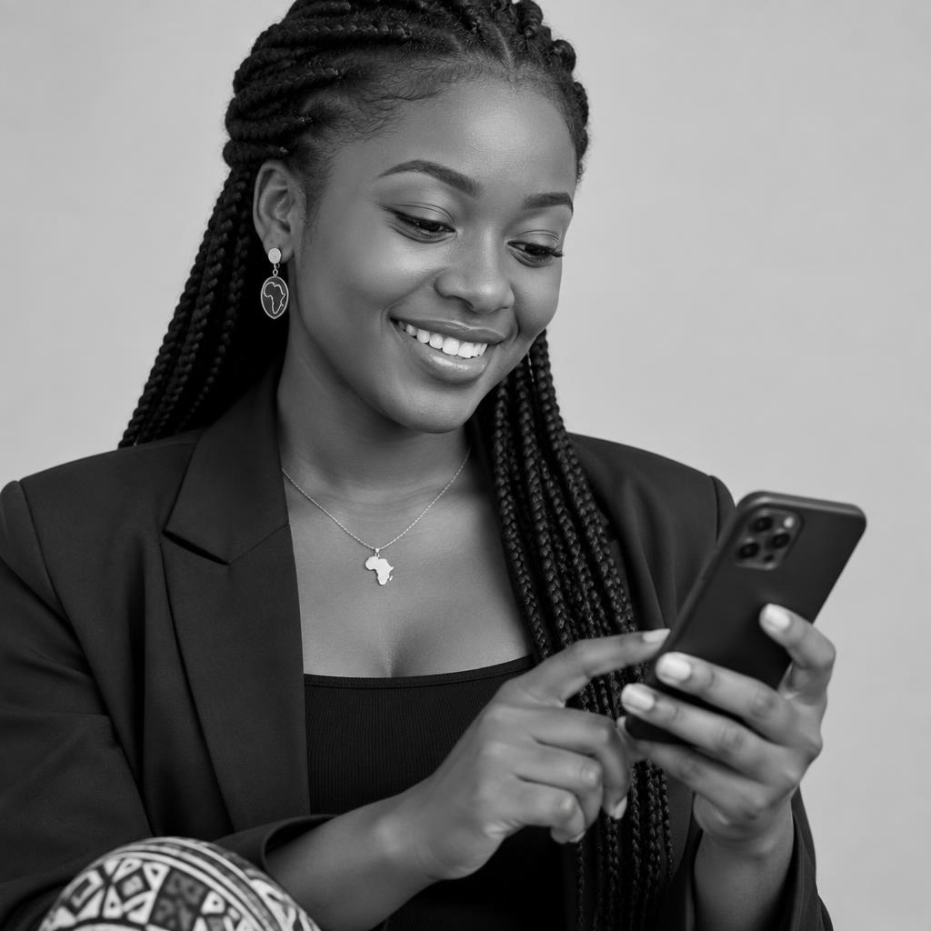 Woman using the Afriqonow app on her phone